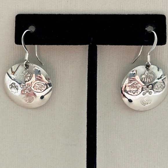 Native American Etched Symbols Sterling Silver Medallion Earrings - Picture 9 of 13